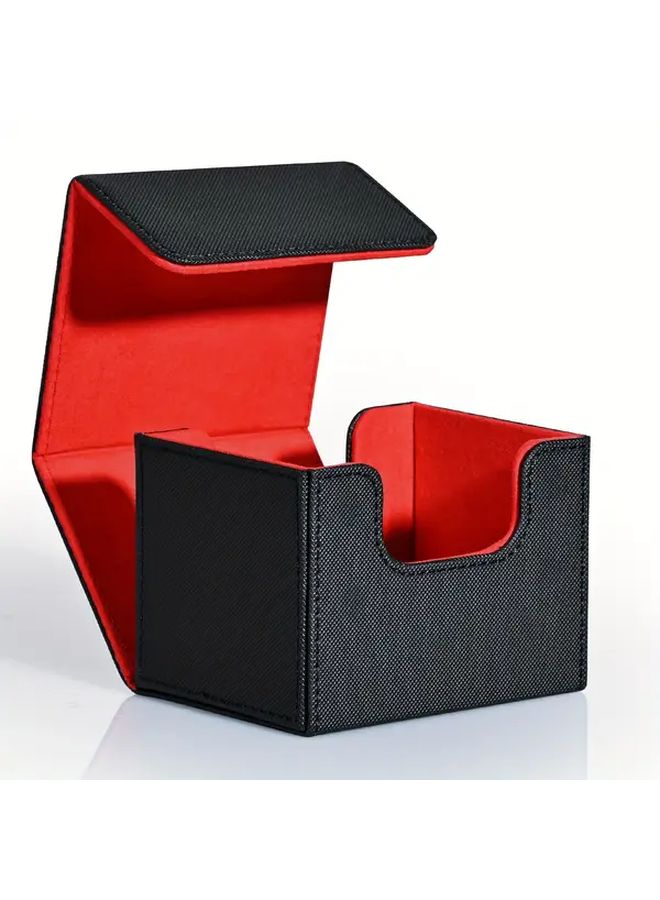 Black Red Faux Leather Magnetic Card Storage Box Holds Over 120 TCG CCG Cards - Image 1
