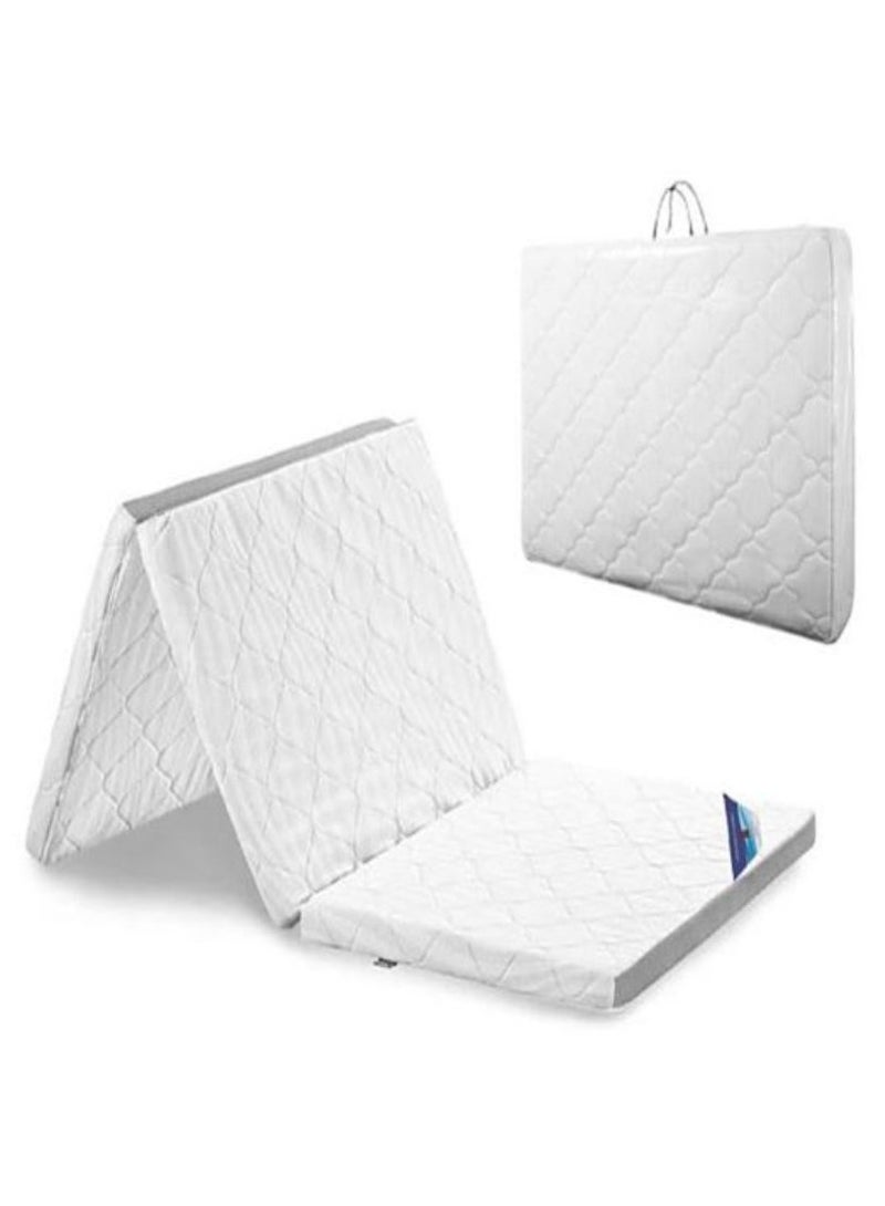 AL WADI FURNITURE Single Heavy Duty Medicated Floral White Quilted Portable Tri-Fold Mattress In Storage Bag 180x90x8 cm - Image 1