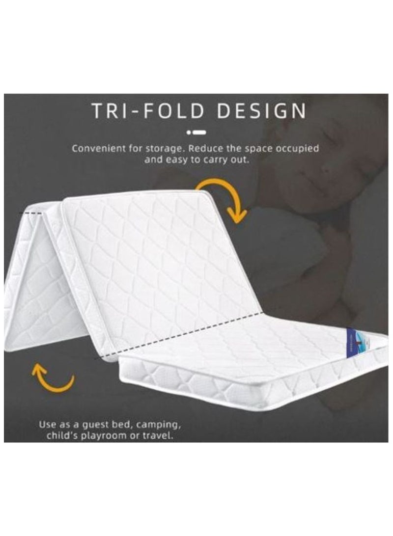 AL WADI FURNITURE Single Heavy Duty Medicated Floral White Quilted Portable Tri-Fold Mattress In Storage Bag 180x90x8 cm - Image 4