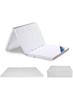 AL WADI FURNITURE Single Heavy Duty Medicated Floral White Quilted Portable Tri-Fold Mattress In Storage Bag 180x90x7 cm  - Image 3