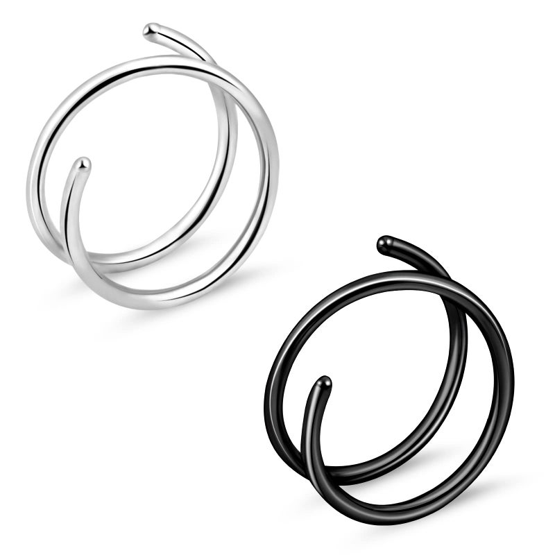 ONESING 2 Pcs 20G Double Hoop Nose Ring for Single Piercing Nose Rings Hoops Double Nose Rings for Women Blcak Nose Ring Hoop for Women Silver Nose Piercing Jewelry - Image 1
