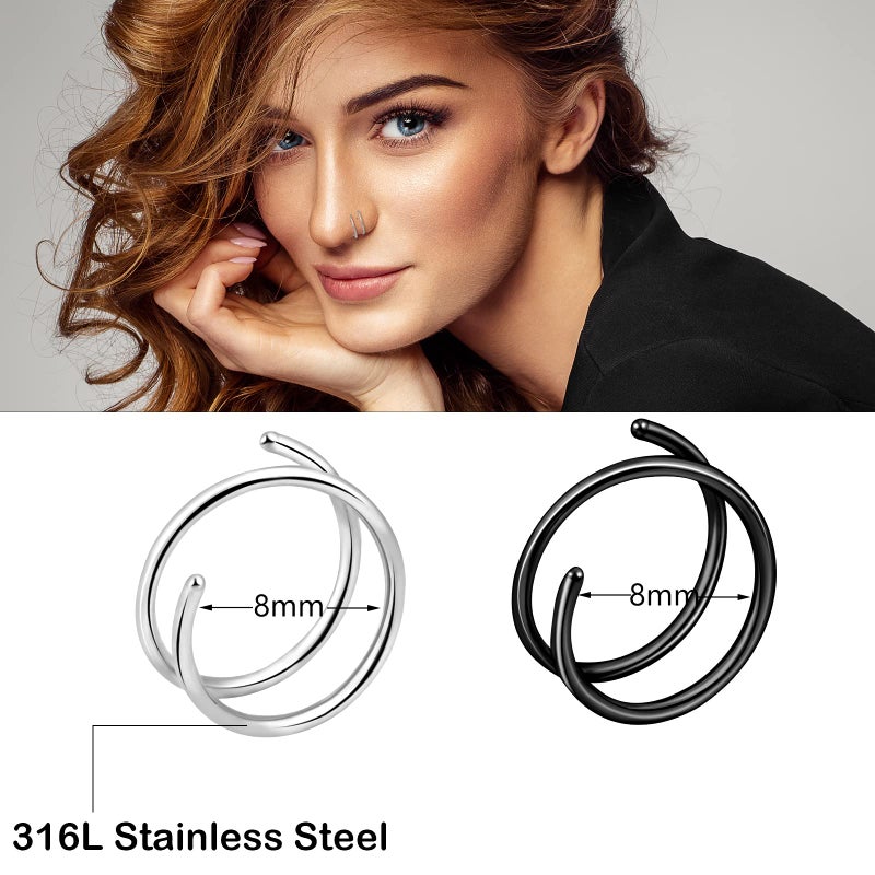 ONESING 2 Pcs 20G Double Hoop Nose Ring for Single Piercing Nose Rings Hoops Double Nose Rings for Women Blcak Nose Ring Hoop for Women Silver Nose Piercing Jewelry - Image 3