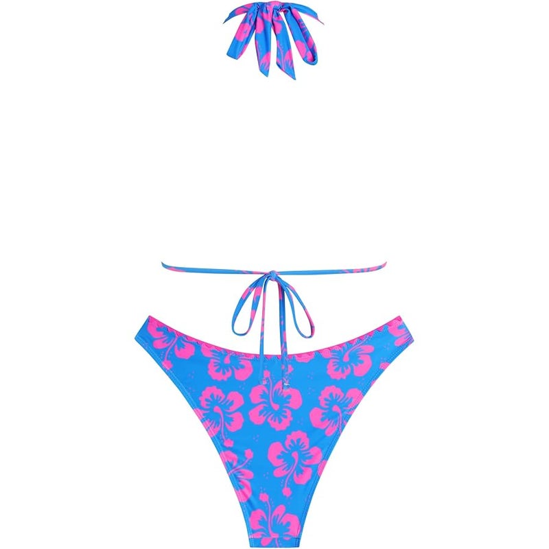 ZAFUL Bikini Sets for Women Halter Dual Straps Whip Stitch Floral Print Triangle 2 Pieces Bikini Swimsuits - Image 3