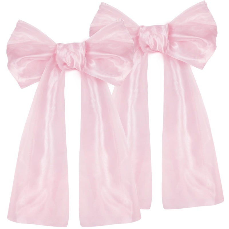 Lanboon Pink Bow Birthday Party Decorations 2 Pack Big Pink Bows 17 x 39 Inches Coquette Party Background Large Sparkle Organza Giant Bow Hanging Decor for Bachelorette Baby Shower Bridal Shower Baby Pink - Image 3