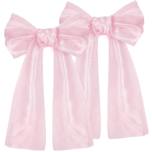 Lanboon Pink Bow Birthday Party Decorations 2 Pack Big Pink Bows 17 x 39 Inches Coquette Party Background Large Sparkle Organza Giant Bow Hanging Decor for Bachelorette Baby Shower Bridal Shower Baby Pink - Image 1