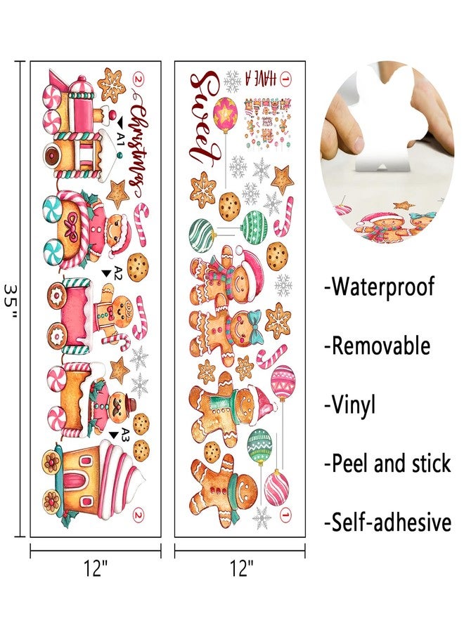 Mfault Have A Sweet Christmas Gingerbread Man Train Wall Decals Stickers, Pink Xmas Cookie Snowflake Decorations Bedroom Art, Winter Holiday Balls Peppermint Candy Cane Home Kitchen Decor - Image 2