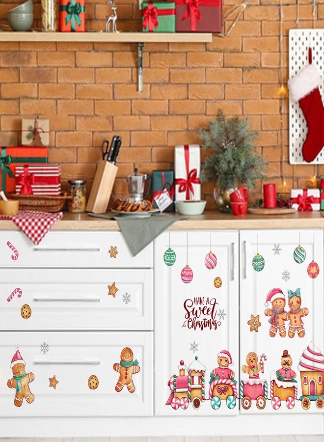 Mfault Have A Sweet Christmas Gingerbread Man Train Wall Decals Stickers, Pink Xmas Cookie Snowflake Decorations Bedroom Art, Winter Holiday Balls Peppermint Candy Cane Home Kitchen Decor - Image 5