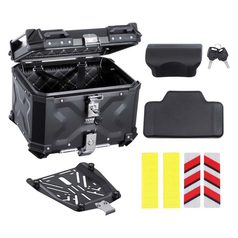 VEVOR Motorcycle Top Case 45L Universal Aluminum Alloy Motorbike Tail Box with Leather Lining 45L Waterproof Detachable Motorcycle Top Box with Lock Back Cushion Fit for 99 of Motorcycle Frames - Image 2