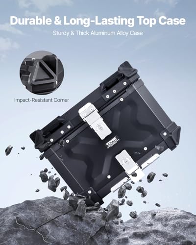 VEVOR Motorcycle Top Case 45L Universal Aluminum Alloy Motorbike Tail Box with Leather Lining 45L Waterproof Detachable Motorcycle Top Box with Lock Back Cushion Fit for 99 of Motorcycle Frames - Image 3