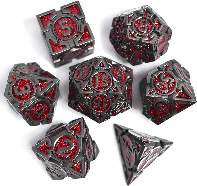RULE DICE DND Metal Dice Set 7 die Metal DND Polyhedral Blue Red and Black Gold Dice Sets with Gift Metal D and D Dice Box for Dungeons and Dragons Dice Set Role Playing Multiplayer Games DD Dice - Image 1