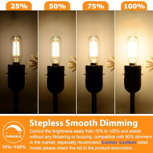 Brightever E12 Edison LED Light Bulbs 40 Watt Equivalent Candelabra, Dimmable 2700K Warm White T6 Clear LED Bulbs 4W 400lm Vintage T25 for Chandelier Ceiling Fan, Tubular Small Filament Bulbs, 6 Packs - Image 2