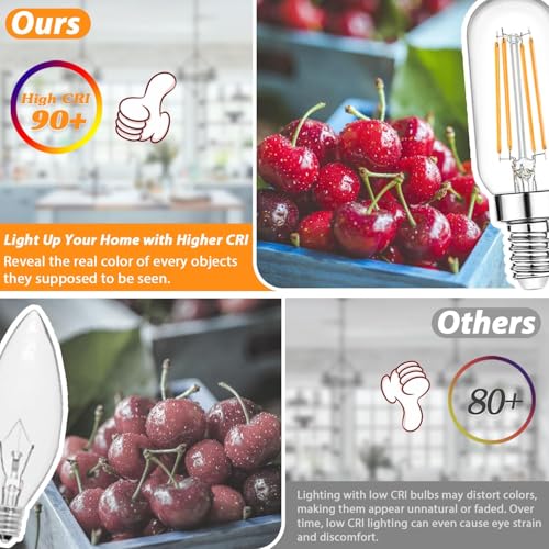 Brightever E12 Edison LED Light Bulbs 40 Watt Equivalent Candelabra, Dimmable 2700K Warm White T6 Clear LED Bulbs 4W 400lm Vintage T25 for Chandelier Ceiling Fan, Tubular Small Filament Bulbs, 6 Packs - Image 4