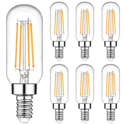 Brightever E12 Edison LED Light Bulbs 40 Watt Equivalent Candelabra, Dimmable 2700K Warm White T6 Clear LED Bulbs 4W 400lm Vintage T25 for Chandelier Ceiling Fan, Tubular Small Filament Bulbs, 6 Packs - Image 1