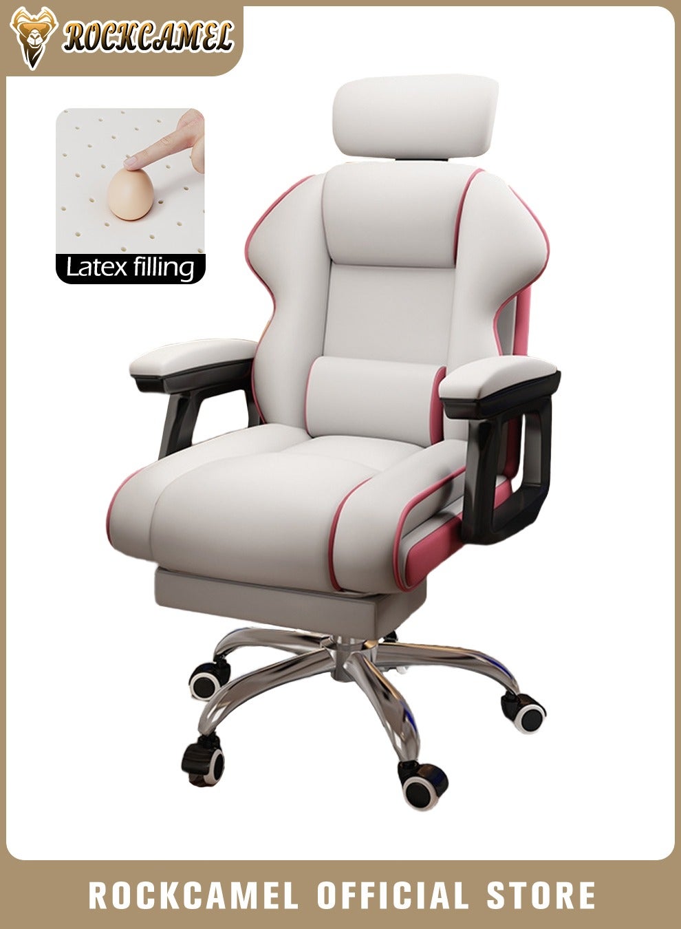 Gaming Chair/Computer Chair/Office Chair With Retractable Footrest, High-Resilience Latex Lining,PU Leather, Ergonomic Design With Lumbar And Neck Support, Height And Backrest Adjustment, Steel Silent Caster Base, Suitable For home Or Office