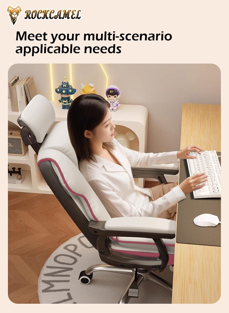 ROCKCAMEL كرسي ألعاب / كرسي كمبيوتر / كرسي مكتب مع مسند قدم قابل للسحب، بطانة لاتكس عالية الارتداد، جلد بولي يوريثين، تصميم مريح مع دعم قطني ورقبة، تعديل الارتفاع ومسند الظهر، قاعدة عجلات فولاذية صامتة، مناسب للمنزل أو المكتب - Image 3