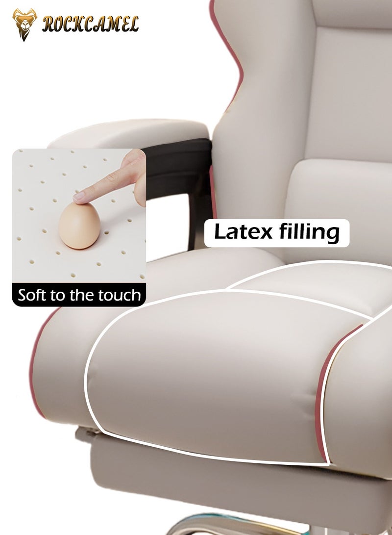 ROCKCAMEL كرسي ألعاب / كرسي كمبيوتر / كرسي مكتب مع مسند قدم قابل للسحب، بطانة لاتكس عالية الارتداد، جلد بولي يوريثين، تصميم مريح مع دعم قطني ورقبة، تعديل الارتفاع ومسند الظهر، قاعدة عجلات فولاذية صامتة، مناسب للمنزل أو المكتب - Image 4