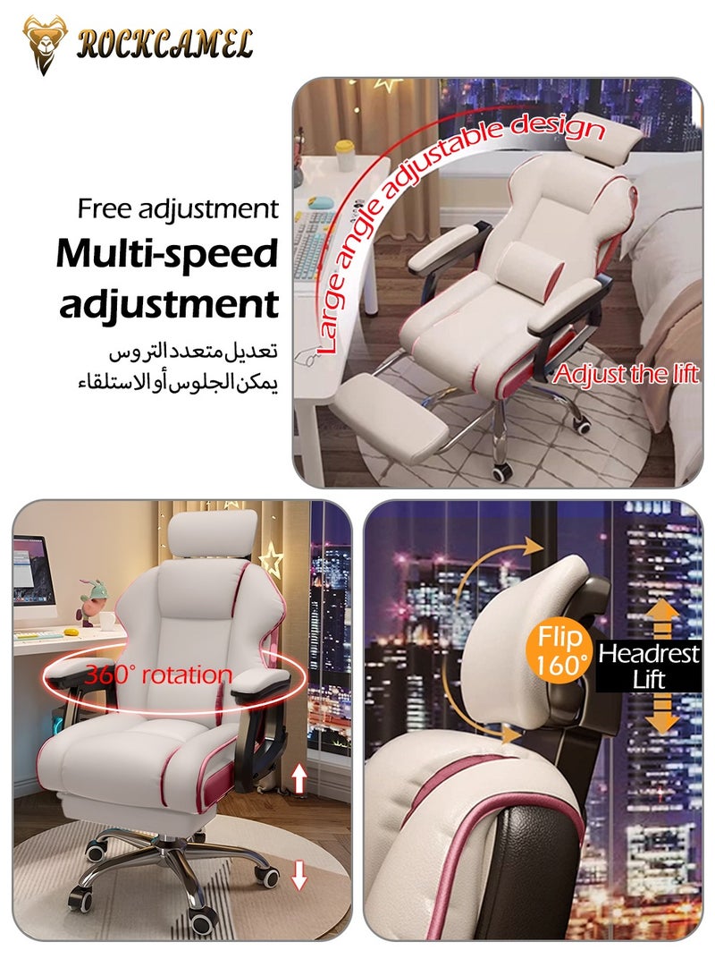 ROCKCAMEL كرسي ألعاب / كرسي كمبيوتر / كرسي مكتب مع مسند قدم قابل للسحب، بطانة لاتكس عالية الارتداد، جلد بولي يوريثين، تصميم مريح مع دعم قطني ورقبة، تعديل الارتفاع ومسند الظهر، قاعدة عجلات فولاذية صامتة، مناسب للمنزل أو المكتب - Image 5