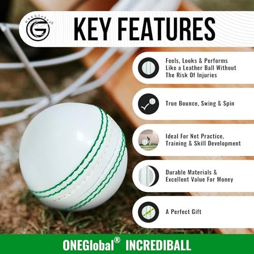 ONEGlobal Soft Rubber Cricket Ball for Practice | Outdoor & Indoor Cricket Ball with Soft Core & Stitched Seam | Realistic Feel, True Bounce & Swing for Practice, Coaching, Honing Skills & Family Fun (3-White) - Image 3