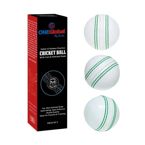 ONEGlobal Soft Rubber Cricket Ball for Practice | Outdoor & Indoor Cricket Ball with Soft Core & Stitched Seam | Realistic Feel, True Bounce & Swing for Practice, Coaching, Honing Skills & Family Fun (3-White) - Image 1