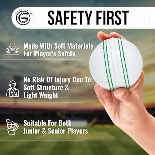 ONEGlobal Soft Rubber Cricket Ball for Practice | Outdoor & Indoor Cricket Ball with Soft Core & Stitched Seam | Realistic Feel, True Bounce & Swing for Practice, Coaching, Honing Skills & Family Fun (3-White) - Image 4