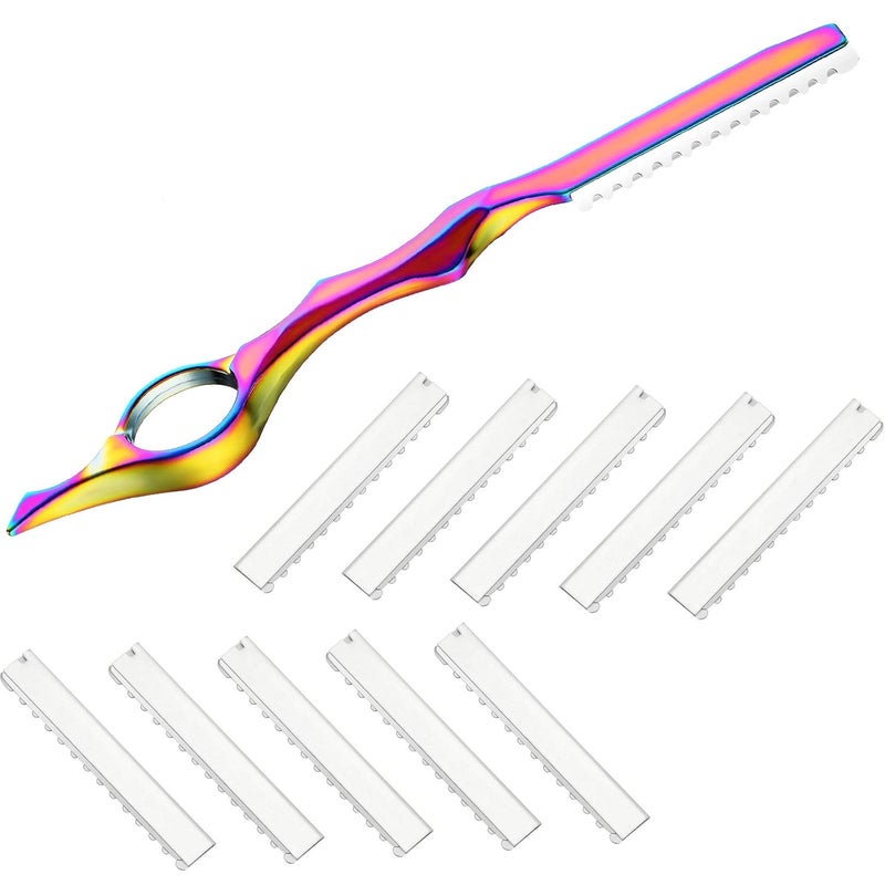 Mudder 11 Pieces Styling Razor Thinning Comb and Texturizing Cutting Comb with Replacement Stainless Steel Razors for Salon Home Use Vivid Neon