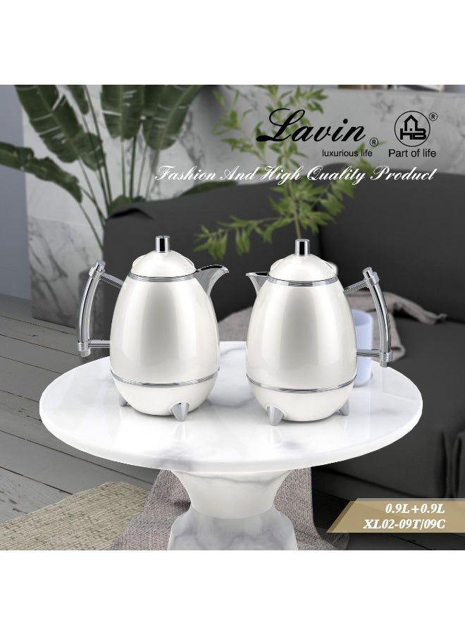 Lavin Luxury Flask Set 900ml+900ml/ Arabic Fashion Coffee (Kawa) & Tea Thermos / Metal Body / Premium Glass Inner / Hot&Cold / HB