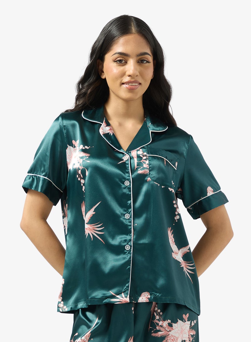 Ginger Satin Floral Button Up Pyjama Set - Image 3