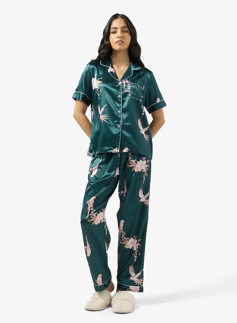 Ginger Satin Floral Button Up Pyjama Set - Image 5