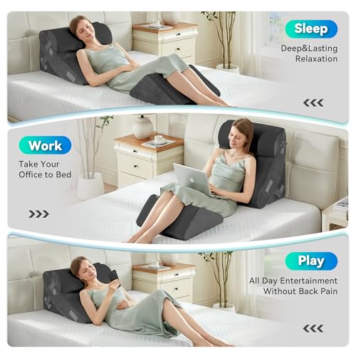 BDEUS 4PCS Bed Wedge Pillow Post Surgery, Orthopedic Sleeping Wedge Pillow Set for Back, Neck and Leg Pain Relief, Acid Reflux, GERD, Memory Foam Support Pillows for After Surgery, Grey - Image 3