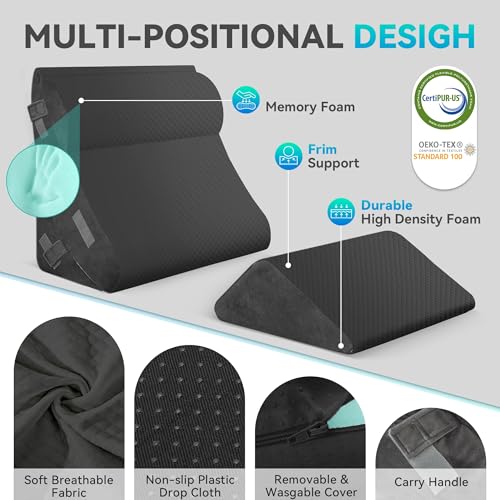 BDEUS 4PCS Bed Wedge Pillow Post Surgery, Orthopedic Sleeping Wedge Pillow Set for Back, Neck and Leg Pain Relief, Acid Reflux, GERD, Memory Foam Support Pillows for After Surgery, Grey - Image 2