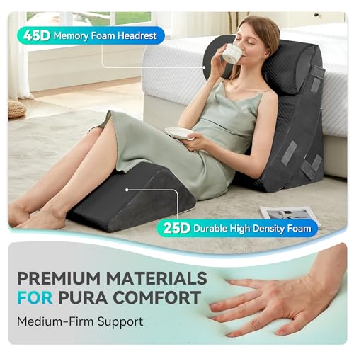 BDEUS 4PCS Bed Wedge Pillow Post Surgery, Orthopedic Sleeping Wedge Pillow Set for Back, Neck and Leg Pain Relief, Acid Reflux, GERD, Memory Foam Support Pillows for After Surgery, Grey - Image 4
