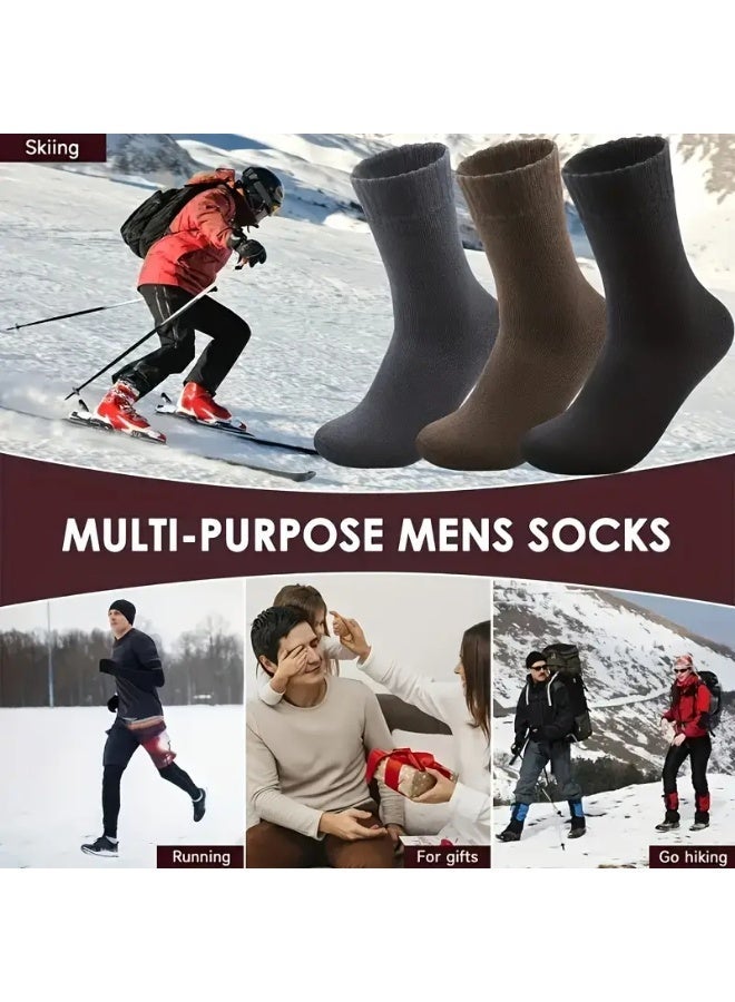 Lyaxm 3 Pairs of Men's Cotton Crew Socks,Mid-Calf,Thick Winter Velvet Snow Socks for Men, Men's Breathable and Comfortable  Cotton SocksSoft Plush Warm Boot Socks, Suitable for Outdoor Work And Leisure, a Gift for Husbands, Fathers, Or Boyfriends, Knitted Items in European Sizes (39-45) And US Sizes 9-11. - Image 2