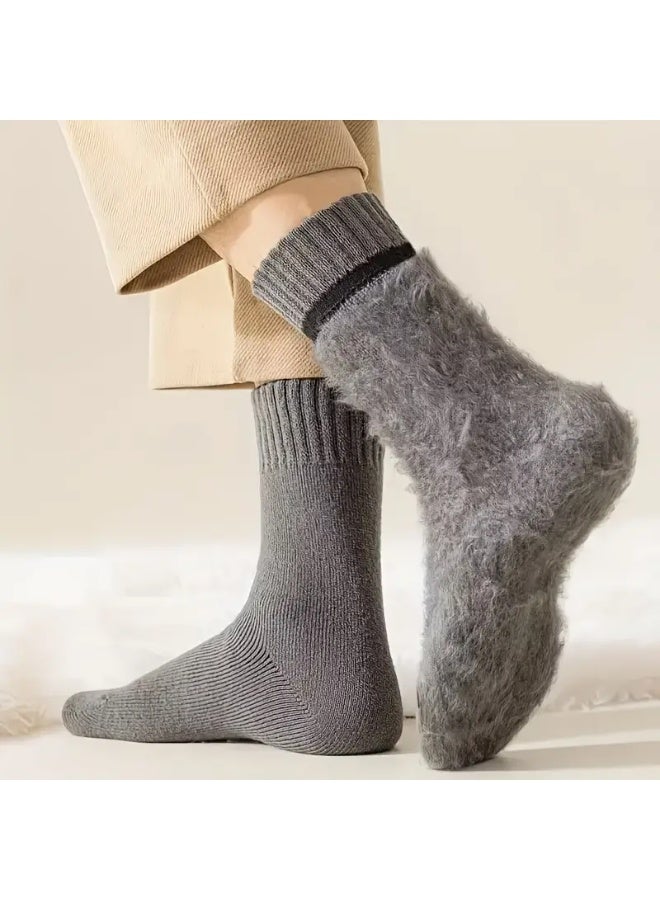 Lyaxm 3 Pairs of Men's Cotton Crew Socks,Mid-Calf,Thick Winter Velvet Snow Socks for Men, Men's Breathable and Comfortable  Cotton SocksSoft Plush Warm Boot Socks, Suitable for Outdoor Work And Leisure, a Gift for Husbands, Fathers, Or Boyfriends, Knitted Items in European Sizes (39-45) And US Sizes 9-11. - Image 5