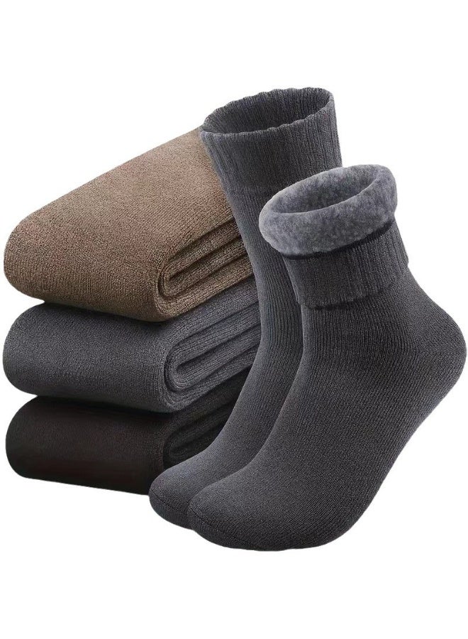 Lyaxm 3 Pairs of Men's Cotton Crew Socks,Mid-Calf,Thick Winter Velvet Snow Socks for Men, Men's Breathable and Comfortable  Cotton SocksSoft Plush Warm Boot Socks, Suitable for Outdoor Work And Leisure, a Gift for Husbands, Fathers, Or Boyfriends, Knitted Items in European Sizes (39-45) And US Sizes 9-11. - Image 1