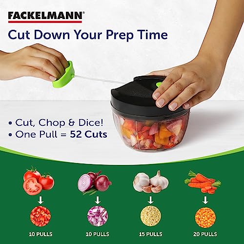 Fackelmann Vegetable Chopper for Kitchen use with 3 Stainless Steel Ultra Sharp Blade | Rust - Resistant | Safe Lid Lock | Long Lasting Nylon String | Anti-Spill Lid - 650Ml, Black and Green - Image 3