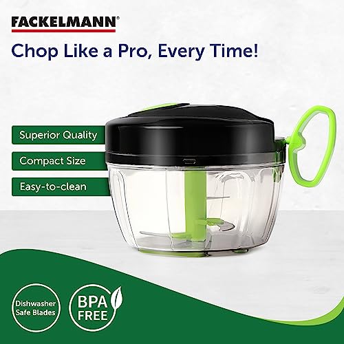 Fackelmann Vegetable Chopper for Kitchen use with 3 Stainless Steel Ultra Sharp Blade | Rust - Resistant | Safe Lid Lock | Long Lasting Nylon String | Anti-Spill Lid - 650Ml, Black and Green - Image 2