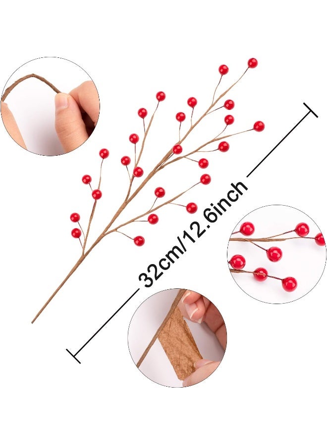 Whaline مجموعة وايلين 12 قطعة من أغصان التوت الأحمر لعيد الميلاد، اختيارات التوت البورغندي الاصطناعية لتزيين شجرة عيد الميلاد، الحرف، الزفاف، ديكور المنزل في العطلات - Image 2