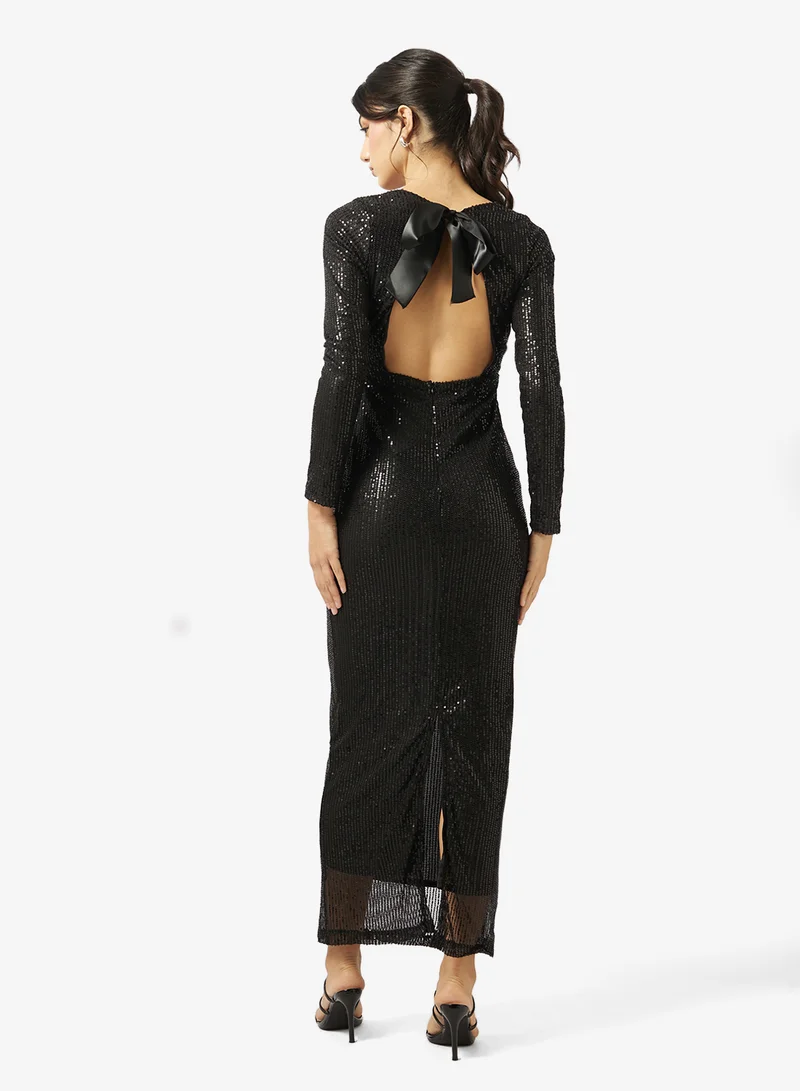 Ginger Sequin Embellished Evening Backless Dress