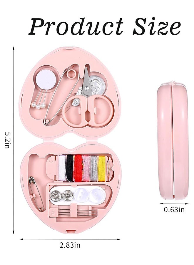 مجموعة خياطة صغيرة للسفر على شكل قلب، مجموعة إصلاح خياطة محمولة مع خيوط ومقص وإبر وزر وملقط - Image 2