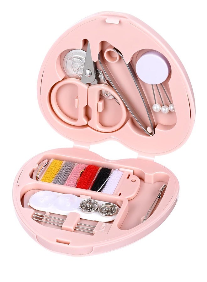 مجموعة خياطة صغيرة للسفر على شكل قلب، مجموعة إصلاح خياطة محمولة مع خيوط ومقص وإبر وزر وملقط - Image 1