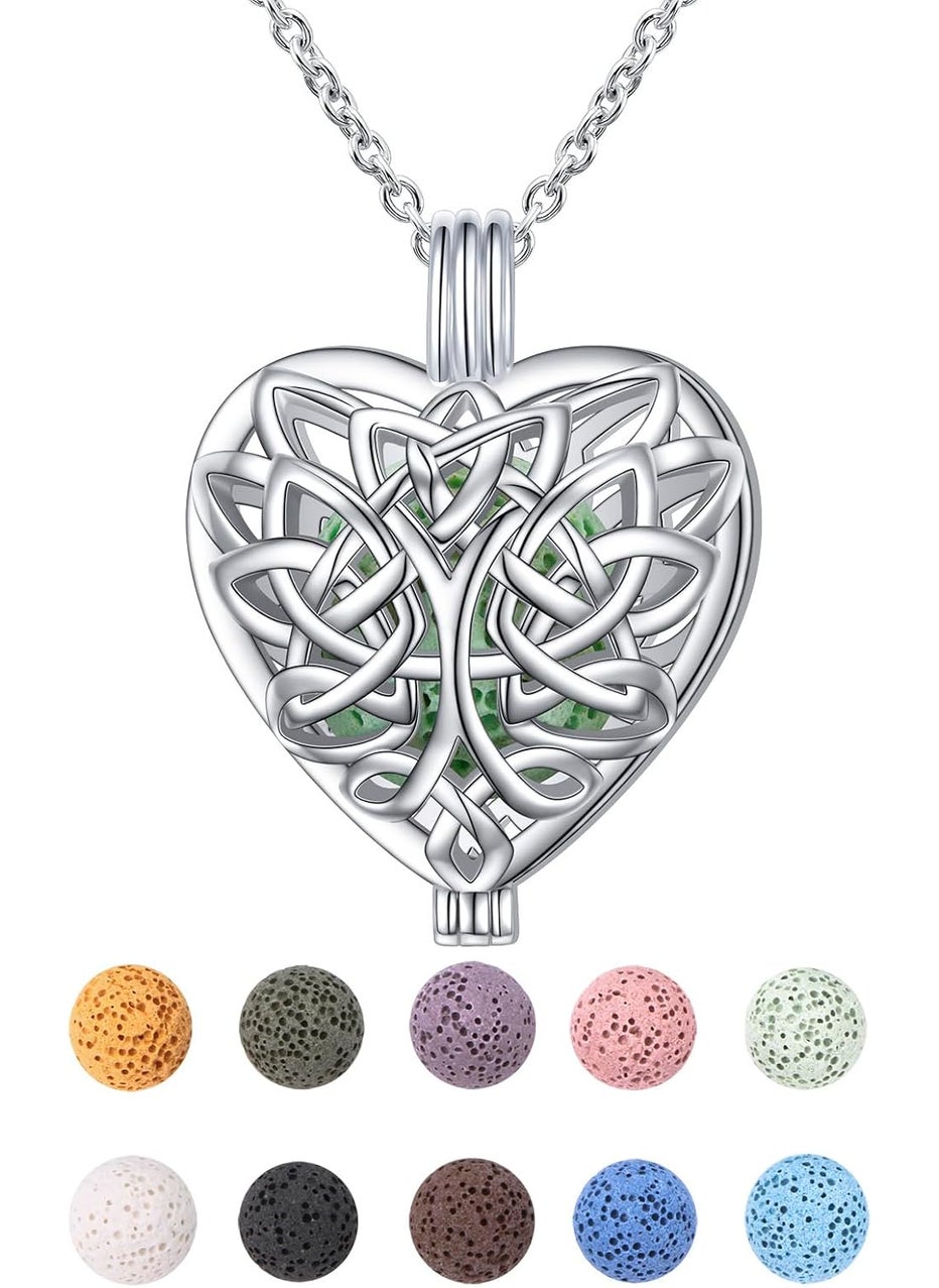 DAOCHONG DAOCHONG S925 Sterling Silver Aromatherapy Essential Oil Diffuser Necklace Love Heart Locket Perfume Pendant Necklace Jewelry 18+2" Adjustable Chain 