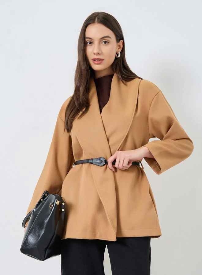 Take Two Mustard Wool Like Belted Wrap Coat