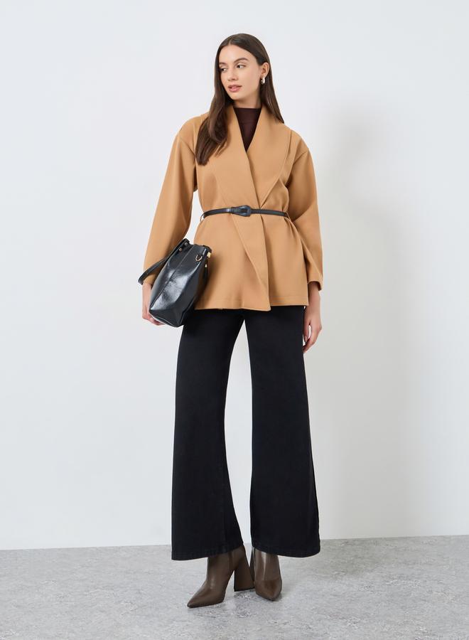 Take Two Mustard Wool Like Belted Wrap Coat - Image 2