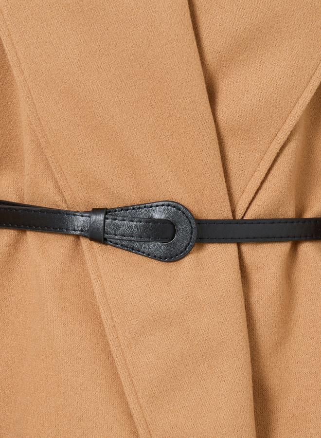 Take Two Mustard Wool Like Belted Wrap Coat - Image 4