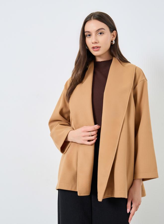 Take Two Mustard Wool Like Belted Wrap Coat - Image 3