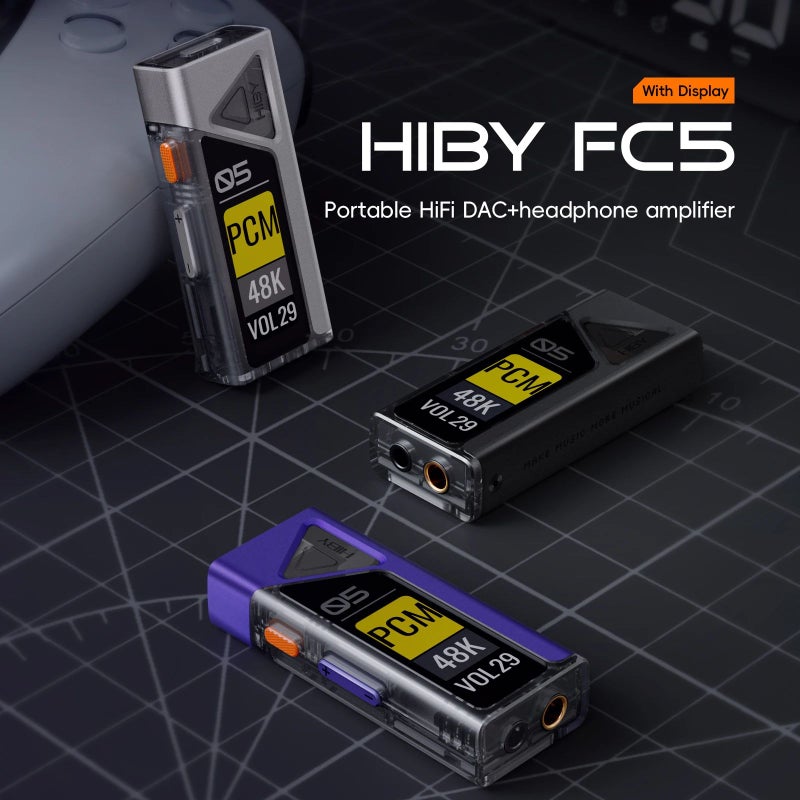 HiBy FC5 Hi-Fi USB DAC Headphone Amp, Dual Cs43198 Dac, Dual Sgm8261-5 Amp, Dsd512 PCM768kHz/32bit MQA 8x 245mW, Black - Image 2