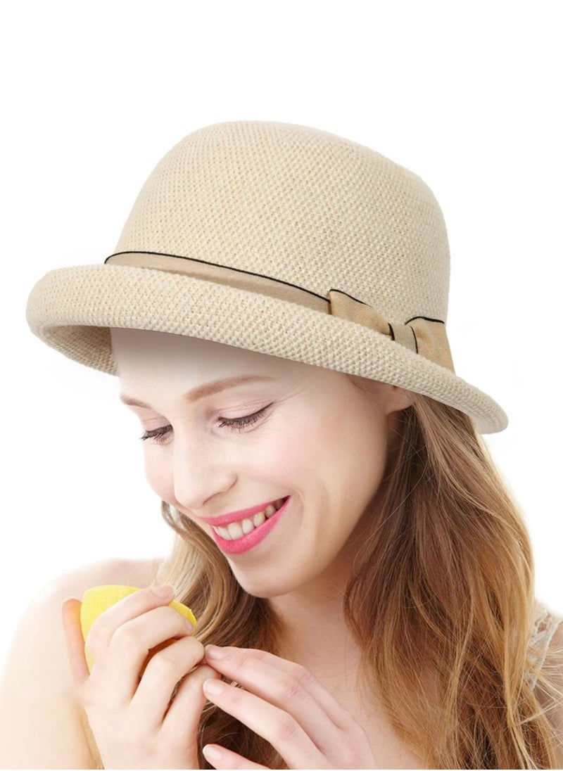 KASTWAVE Womens Summer Cloche Straw Bucket-Sun-Hats Foldable Wide Brim Beach Bucket Bucket Hat Summer Beach hat Outdoor Cap  - Image 1