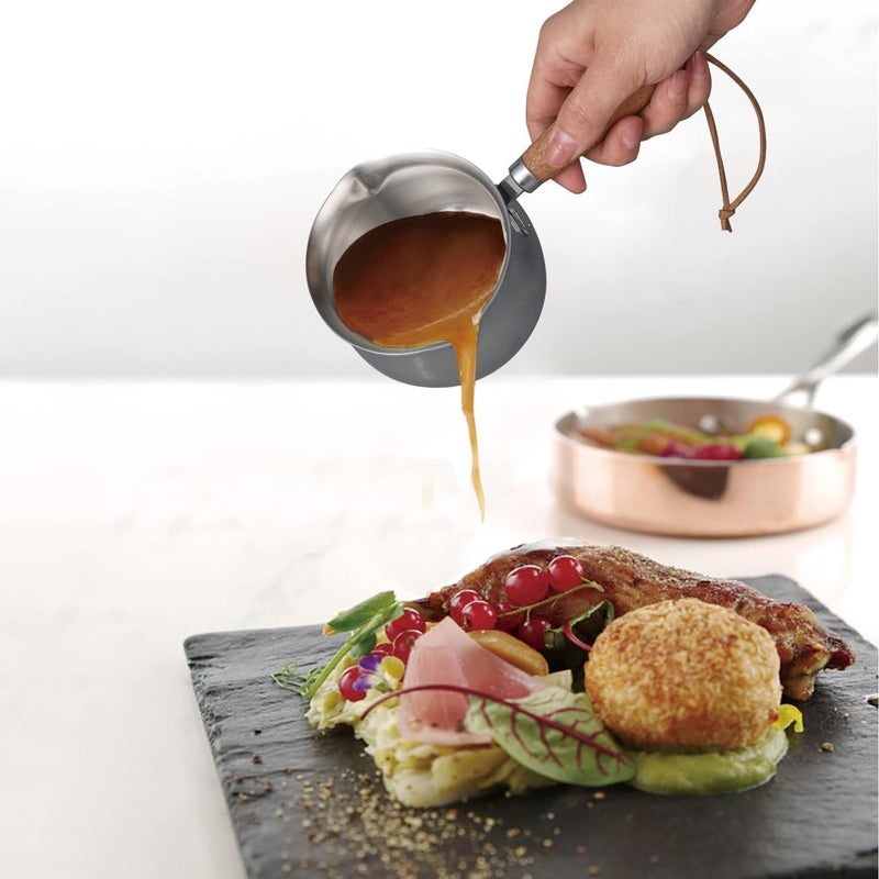 IMEEA Mini Milk Warmer Pot 8.5oz/250ml Butter Warmer SUS304 Tri-Ply Stainless Steel Small Milk Saucepan with Wood Handle - Image 3