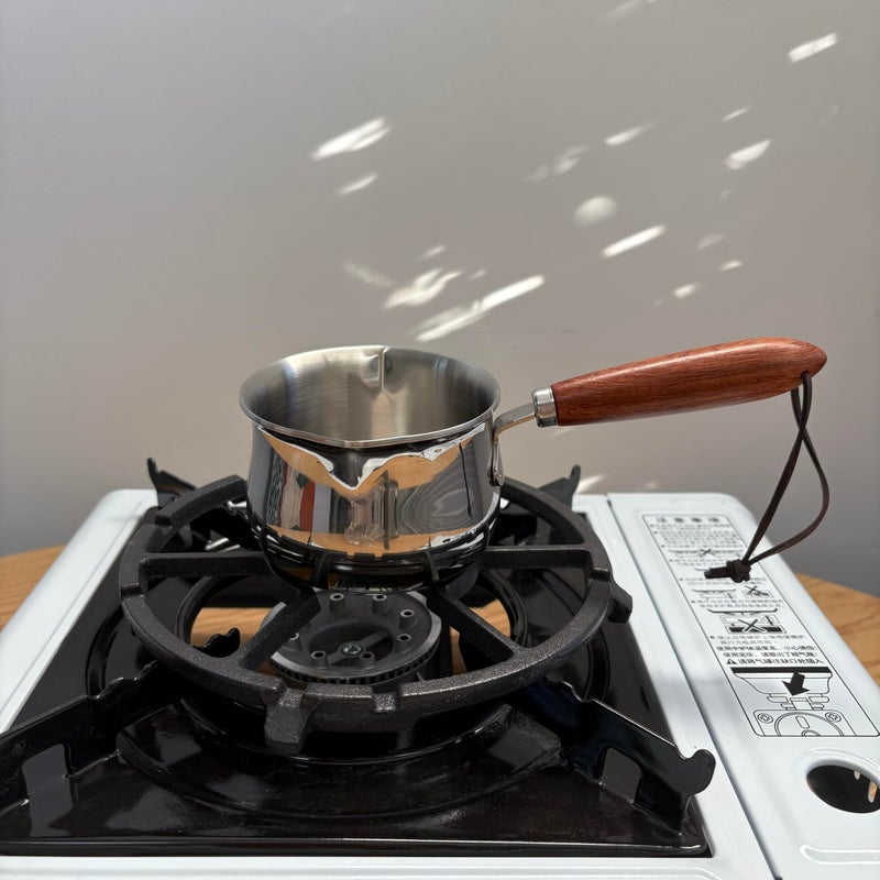 IMEEA Mini Milk Warmer Pot 8.5oz/250ml Butter Warmer SUS304 Tri-Ply Stainless Steel Small Milk Saucepan with Wood Handle - Image 2