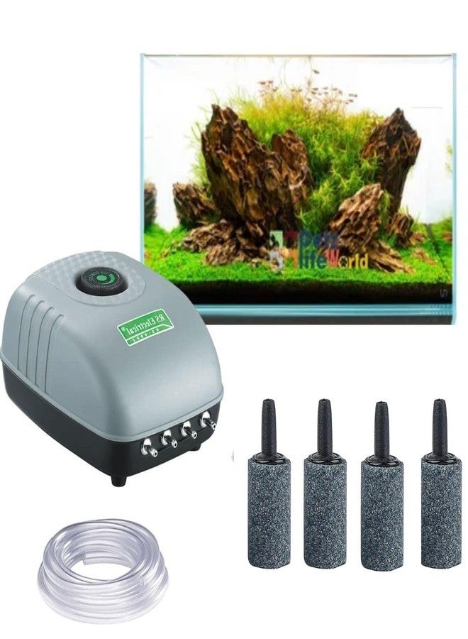VAYINATO Rs Electrical(Rs-9902)Adjustable Type And Super Noiseless Aquarium Air Pump With Air Tube&Air Stone|Output :8L/Min|Power : 8W|Pressure : 0.015Mpa(4 Air Outlets) - Image 1